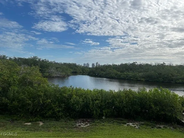 a view of a lake from a yard