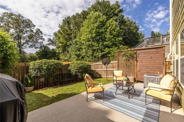 a view of a bench in a backyard
