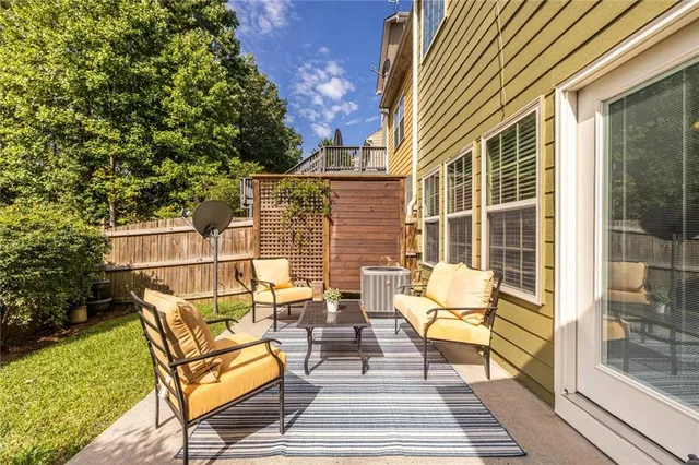 a building outdoor space with patio furniture