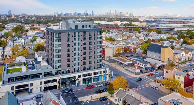 a city view with tall buildings