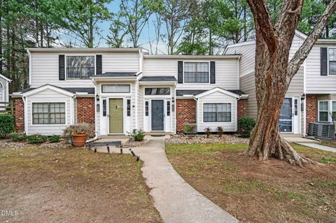 front view of a house with a patio