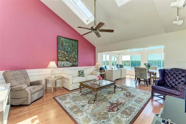 a view of a lake with a big yard