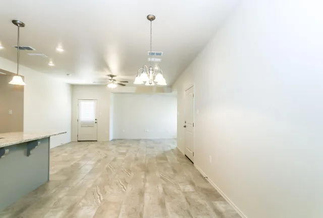 a view of a chandelier in a room