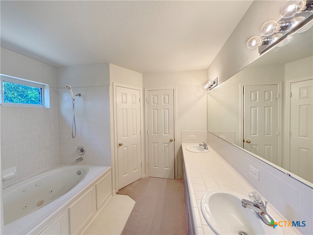 4575 Tanglewood Trail Spring Branch, TX 78070 - Photo 23 of 48 a spacious bathroom with a tub sink and mirror