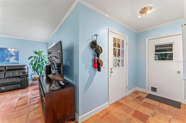 a bedroom with furniture and a potted plant