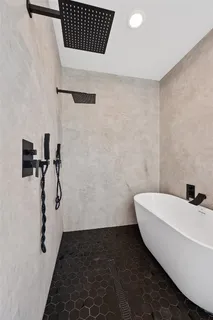 a bathroom with a bathtub