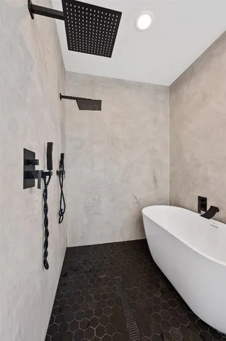 a bathroom with a bathtub