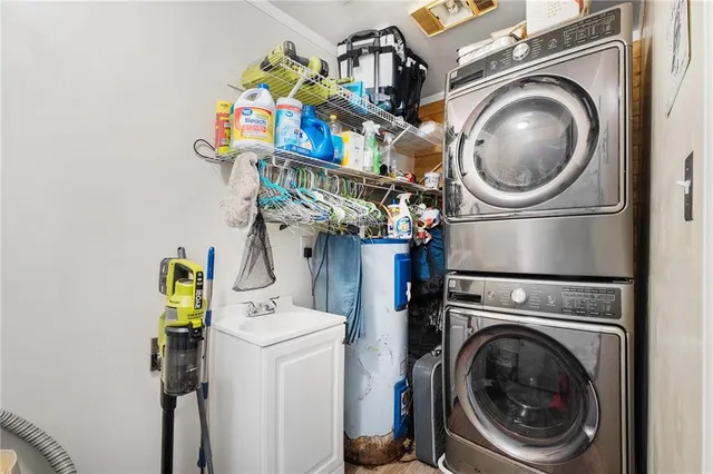 a utility room with dryer and washer