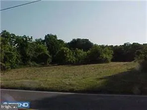 a view of a field with trees in background
