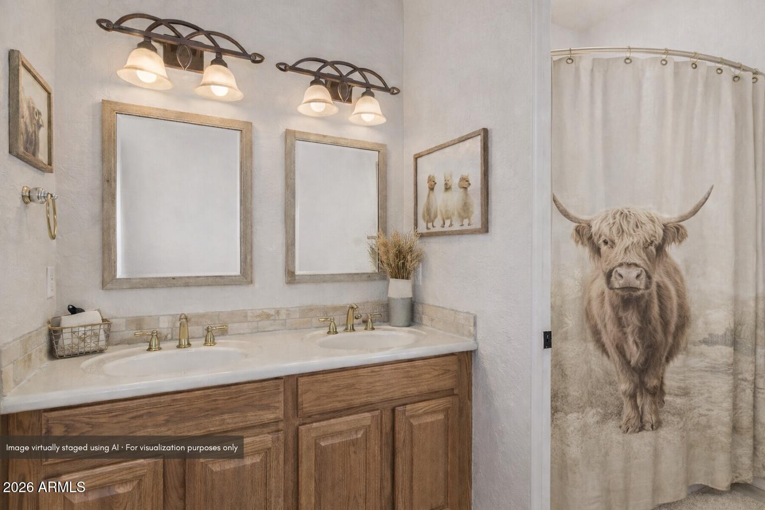 15639 West Peak View Road Surprise, AZ 85387 - Photo 56 of 131 a bathroom with a granite countertop sink and a mirror