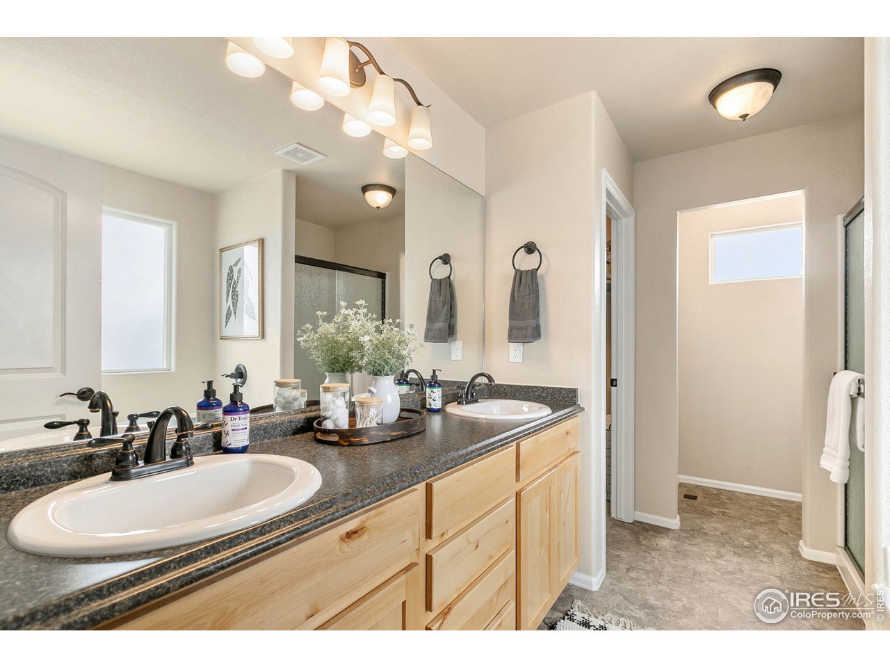 528 El Diente Avenue Severance, CO 80550 - Photo 14 of 19 a bathroom with a double vanity sink and a mirror