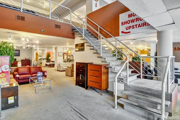 a view of a garage with furniture
