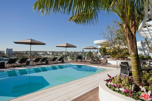 a view of a backyard and swimming pool
