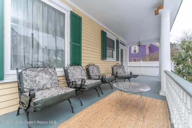 a building outdoor space with patio furniture