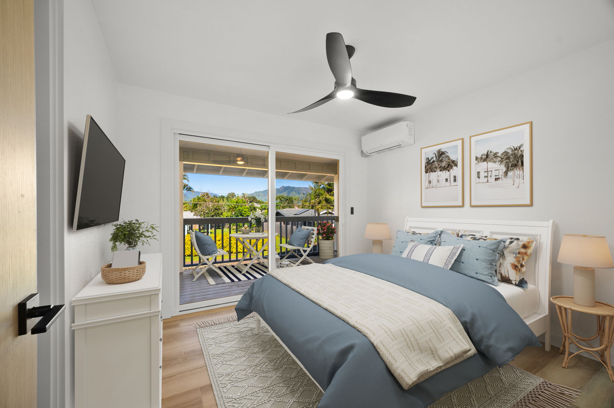 5611 Ohelo Road Kapaa, HI 96746 - Photo 16 of 30 a spacious bedroom with a bed and a chandelier