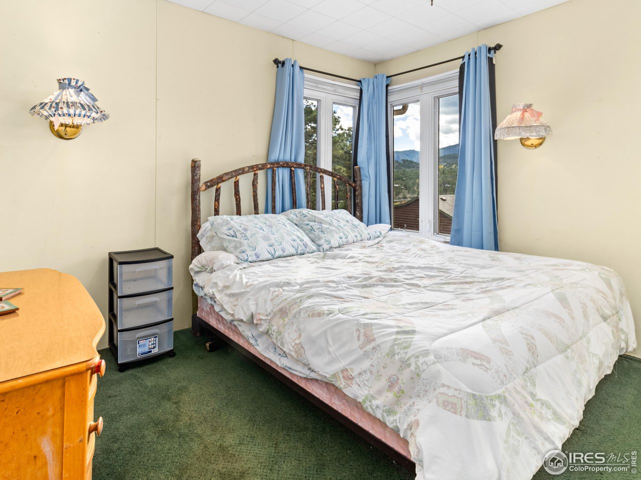 831 Larkspur Road Estes Park, CO 80517 - Photo 17 of 32 Primary bedroom with king size bed to show space of room.