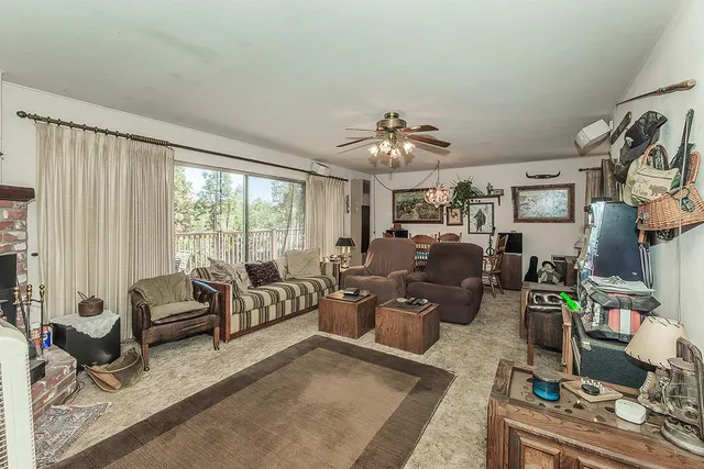 a living room with furniture or couch and a large window