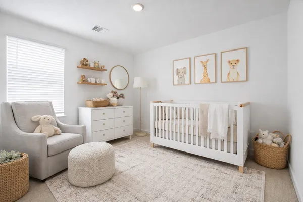 a front view of a house with a yard and potted plants