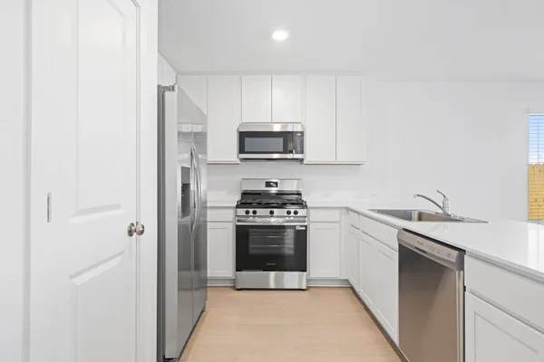 an aerial view of a building with outdoor space