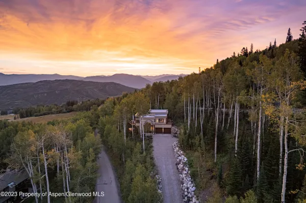 a view of a city with lush green forest
