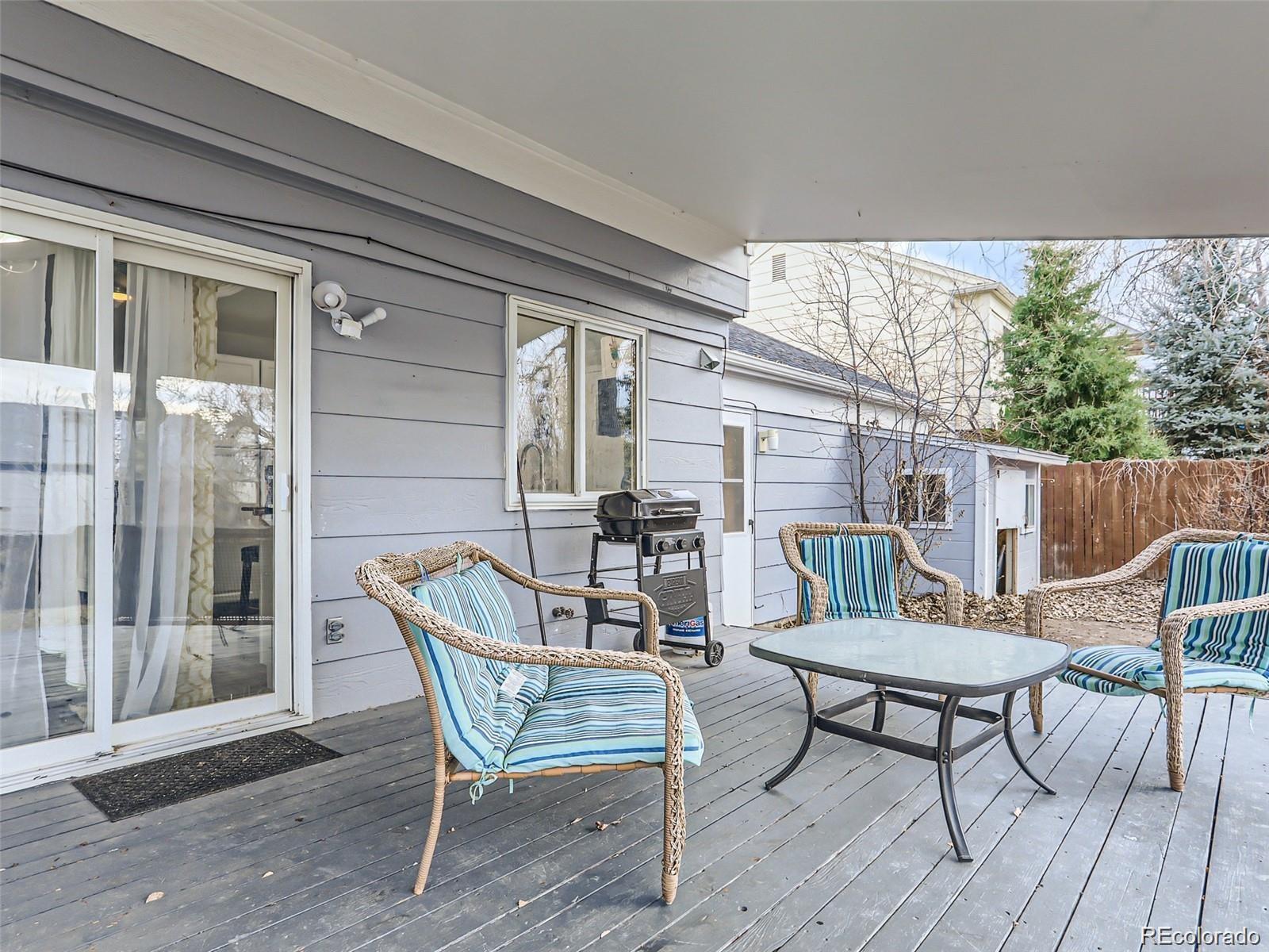 5941 South Perth Street Centennial, CO 80015 - Photo 25 of 28 a view of a patio with table and chairs and wooden floor