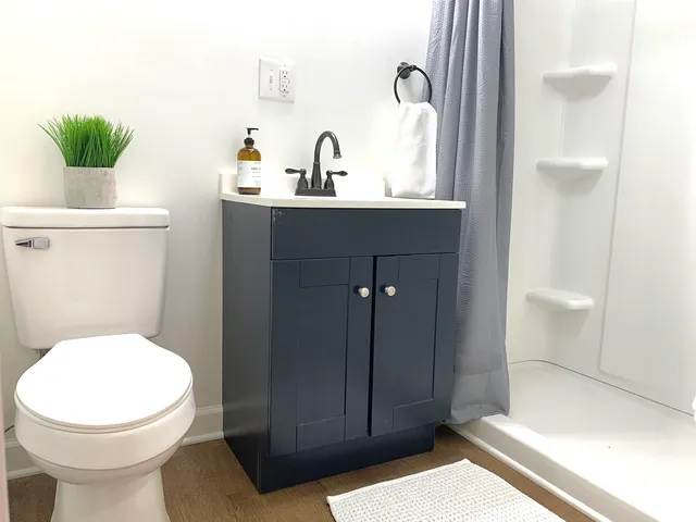a bathroom with a toilet a sink and mirror