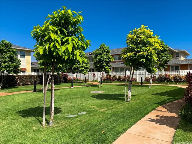 a garden with palm trees