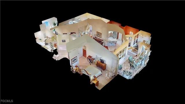 a view of a lake with lawn chairs