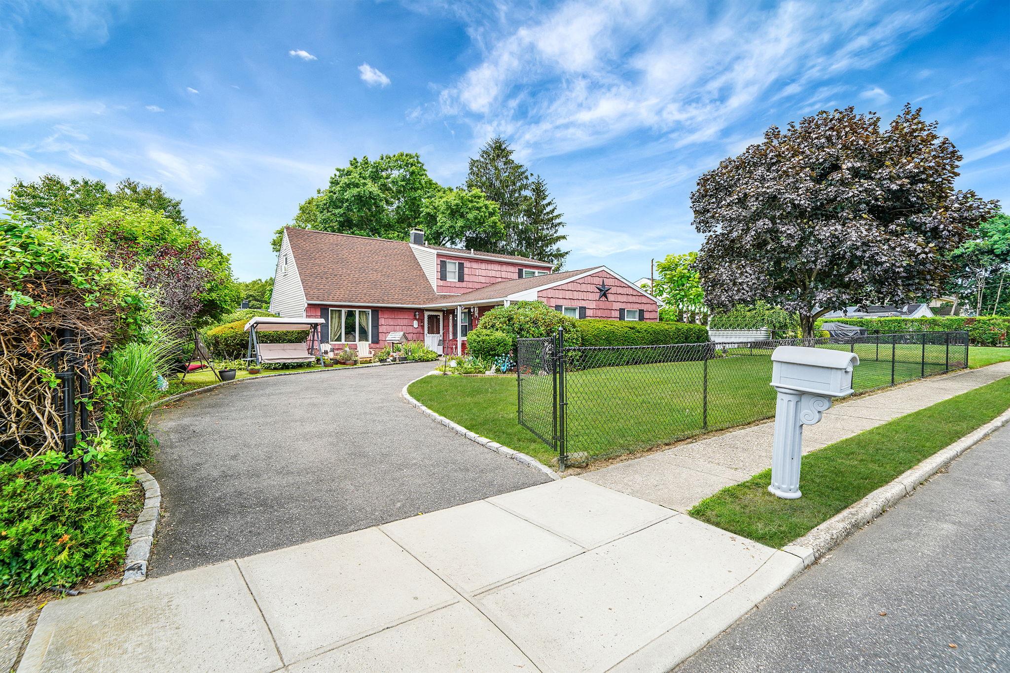 a view of a garden with a slide