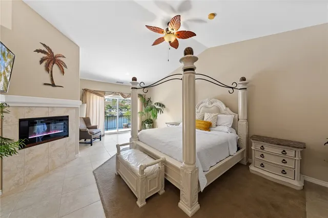 a view of a lake with mountain in the background