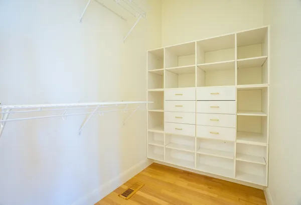 a view of a room with shelves