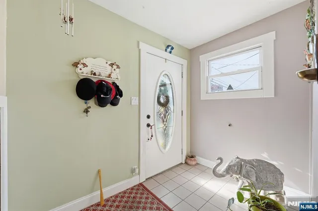a view of a hallway with painted walls