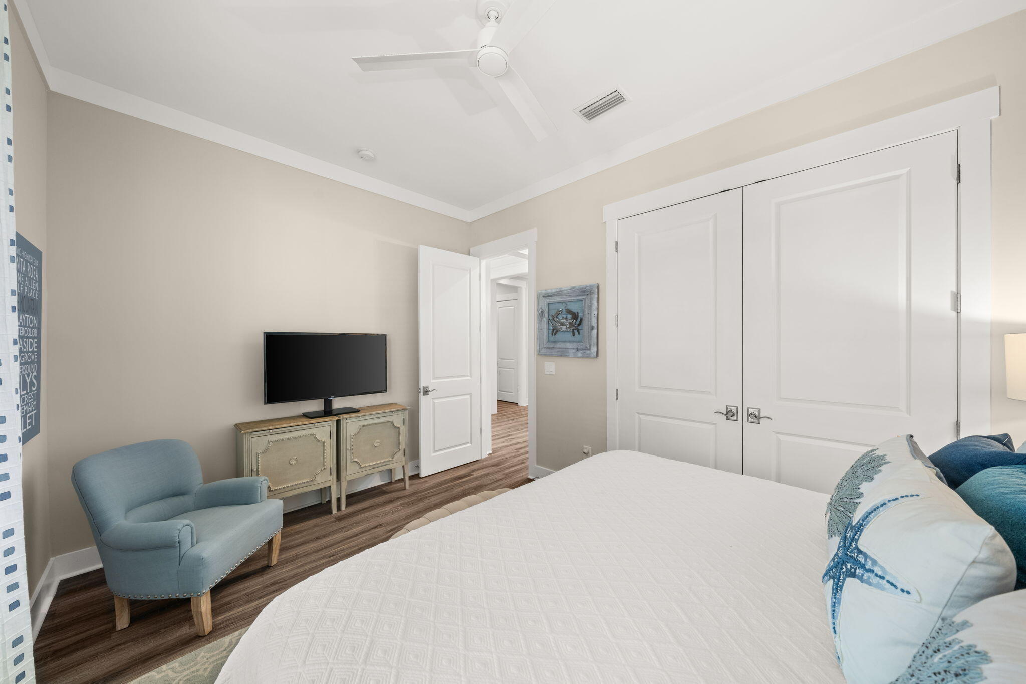 40 Tamoka Ct Inlet Beach Inlet Beach, FL 32461 - Photo 27 of 93 a bedroom with a bed and a flat screen tv
