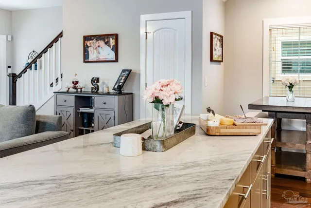 a bedroom with furniture and a table