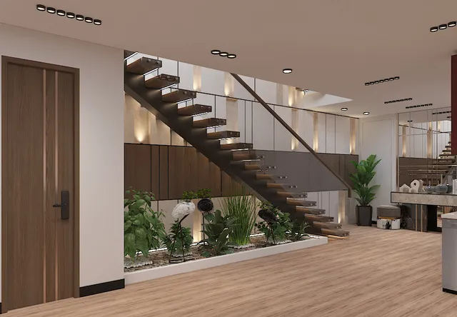 a living room with furniture