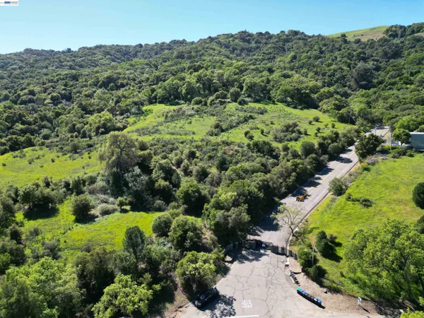 an aerial view of a residential houses with outdoor space and trees