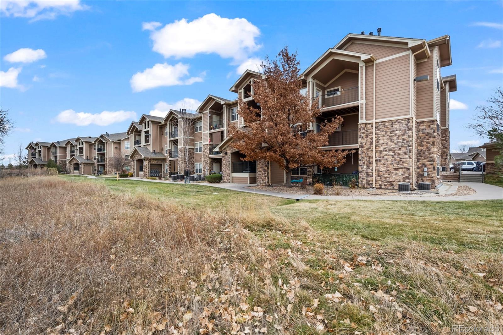 10787 Twenty Mile Road, Unit 301 Parker, CO 80134 - Photo 27 of 31 a view of a big house with a big yard and large trees