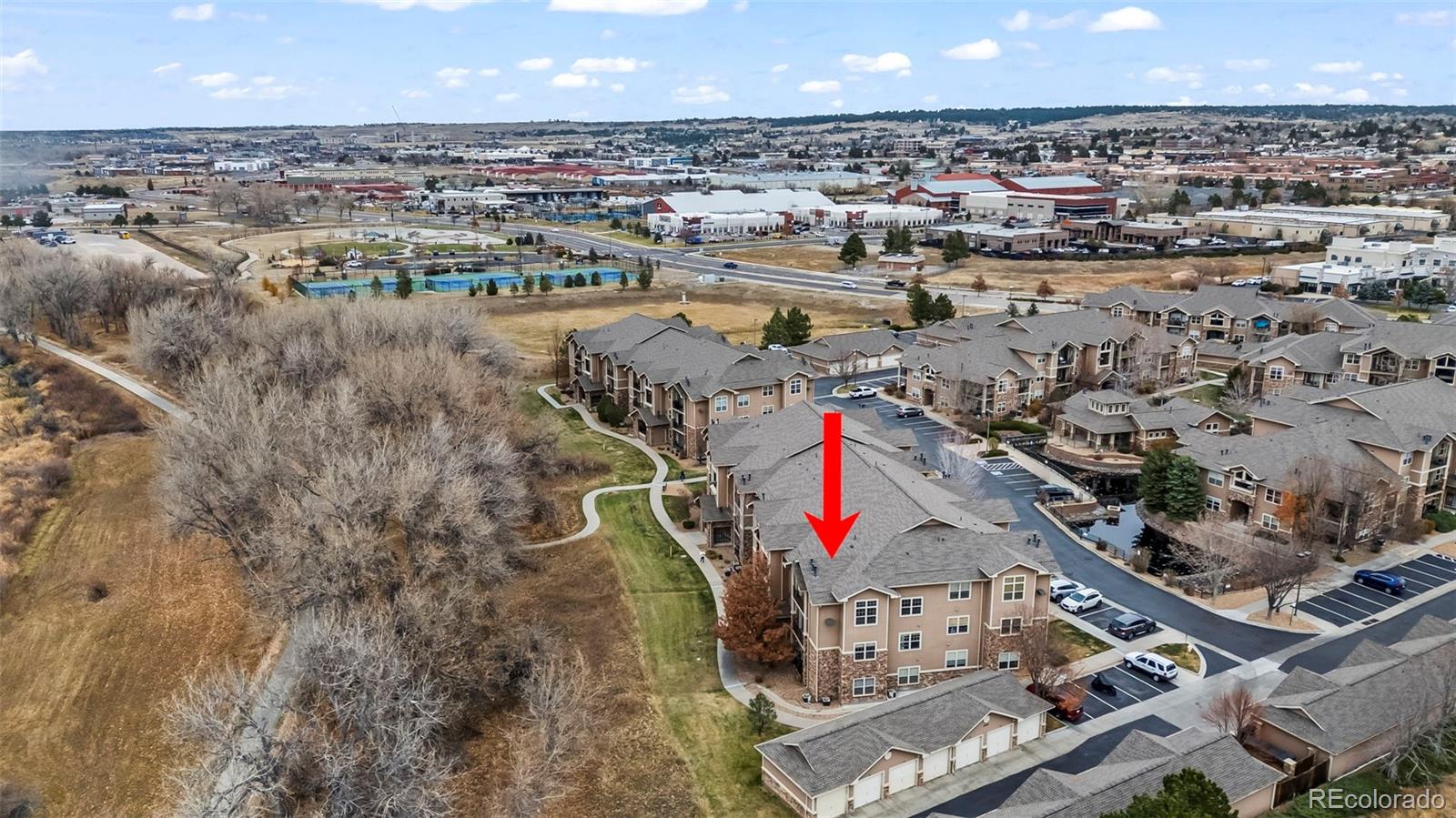 10787 Twenty Mile Road, Unit 301 Parker, CO 80134 - Photo 3 of 31 an aerial view of a houses with a street