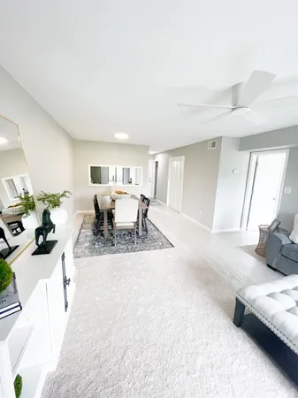 a living room with a couch and a table