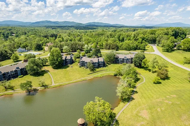 a view of a lake with houses