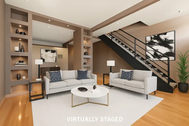 a living room with furniture and a rug