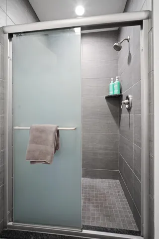 a bathroom with a shower
