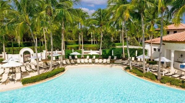 a view of a swimming pool with a garden
