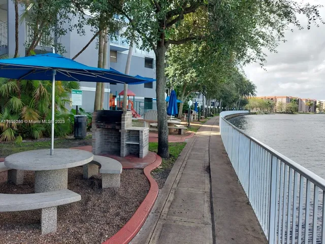a view of a lake from a yard