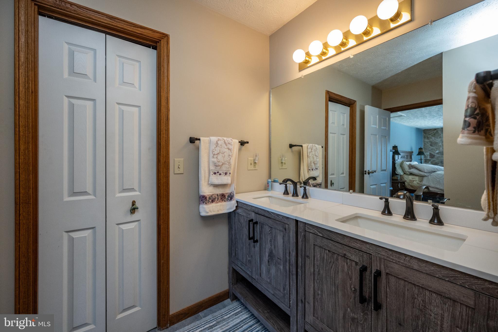 815 Chadderton School Road Oakland, MD 21550 - Photo 75 of 110 a bathroom with a double vanity sink and a mirror