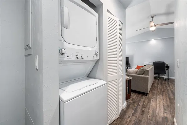 a utility room with dryer and washer