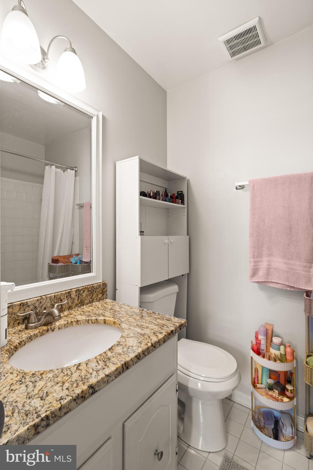 8573 Tyrolean Way Springfield, VA 22153 - Photo 18 of 32 a bathroom with a granite countertop sink mirror vanity and toilet