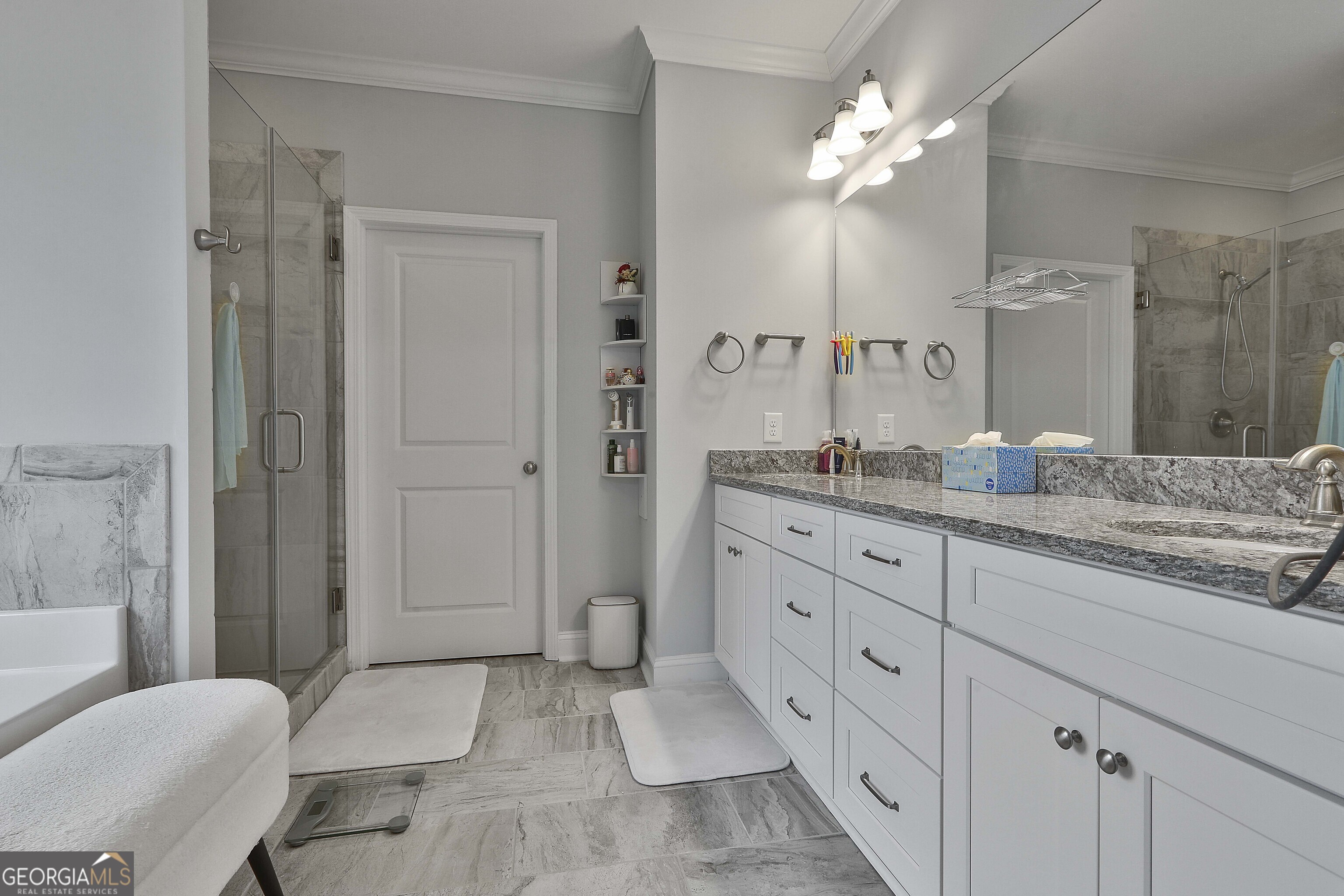405 Lakeview Way LaGrange, GA 30241 - Photo 21 of 54 a bathroom with a granite countertop sink a toilet a mirror and shower