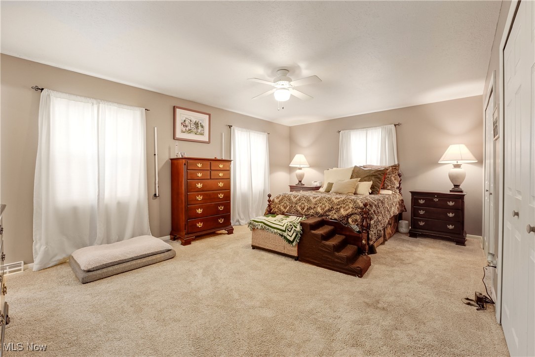 1862 Middleton Road Hudson, OH 44236 - Photo 14 of 32 Bedroom with multiple windows, light carpet, and ceiling fan