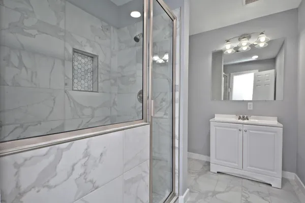 a bathroom with a shower